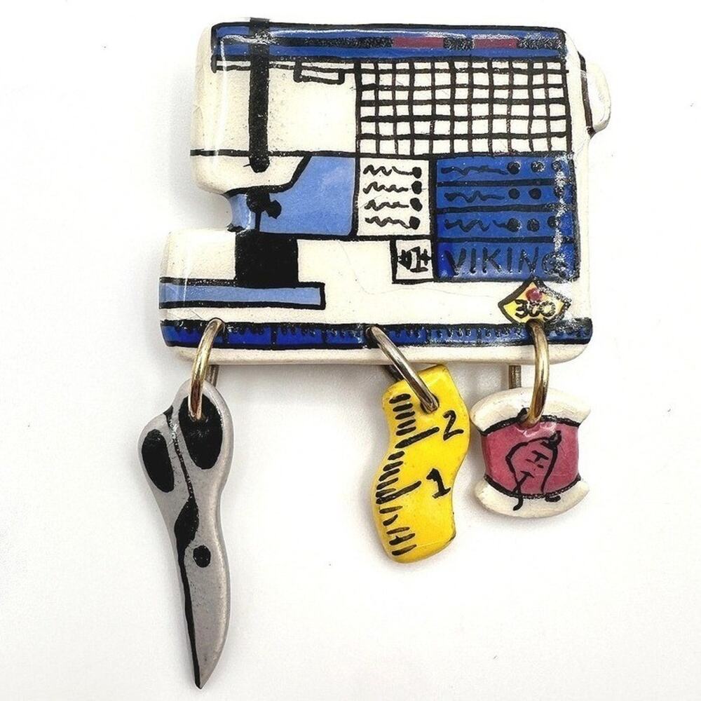Vintage Y2K Viking Sewing Machine Brooch Pin Statement Classic Jewelry